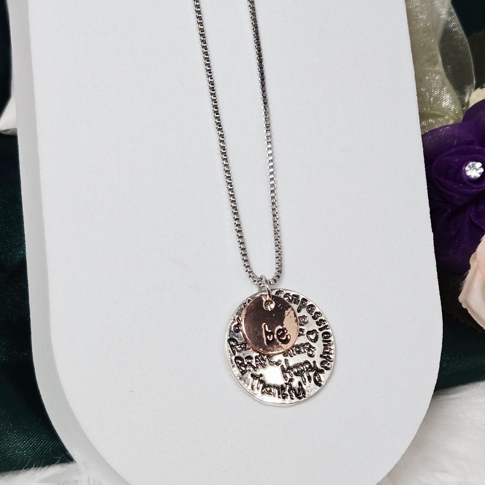Two-Tone “Be” Affirmation Layered Disc Necklace Silver Rose Gold Inspirational